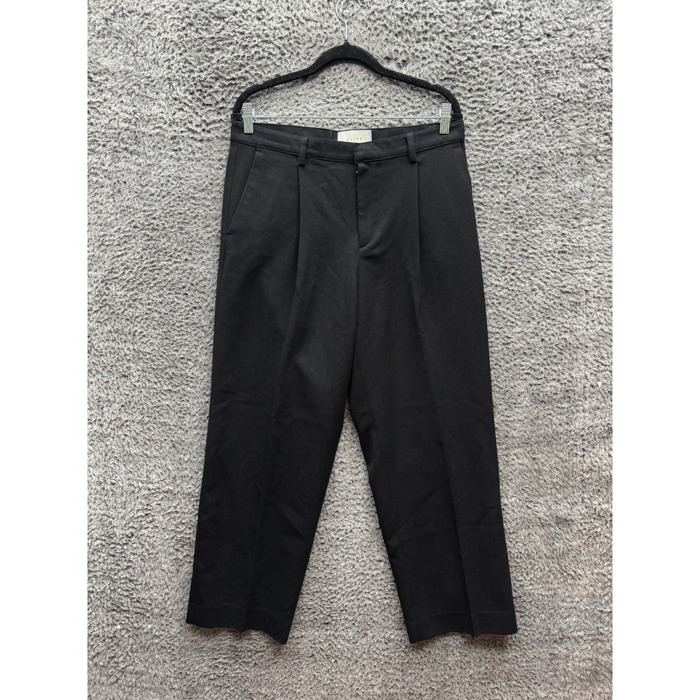 Olive Pleated Straight Leg Casual Trousers Dress Pants Slacks‎ Black Women's M